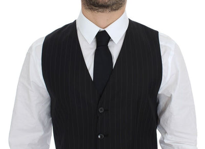 Dolce & Gabbana Schwarz gestreiftes Woll-Seiden-Kleid Weste Gilet