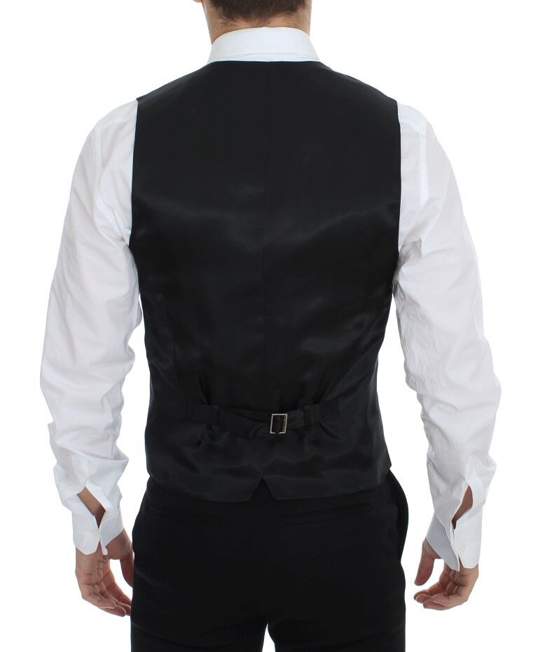 Dolce & Gabbana Schwarz gestreiftes Woll-Seiden-Kleid Weste Gilet