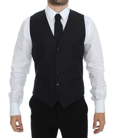 Dolce & Gabbana Schwarz gestreiftes Woll-Seiden-Kleid Weste Gilet