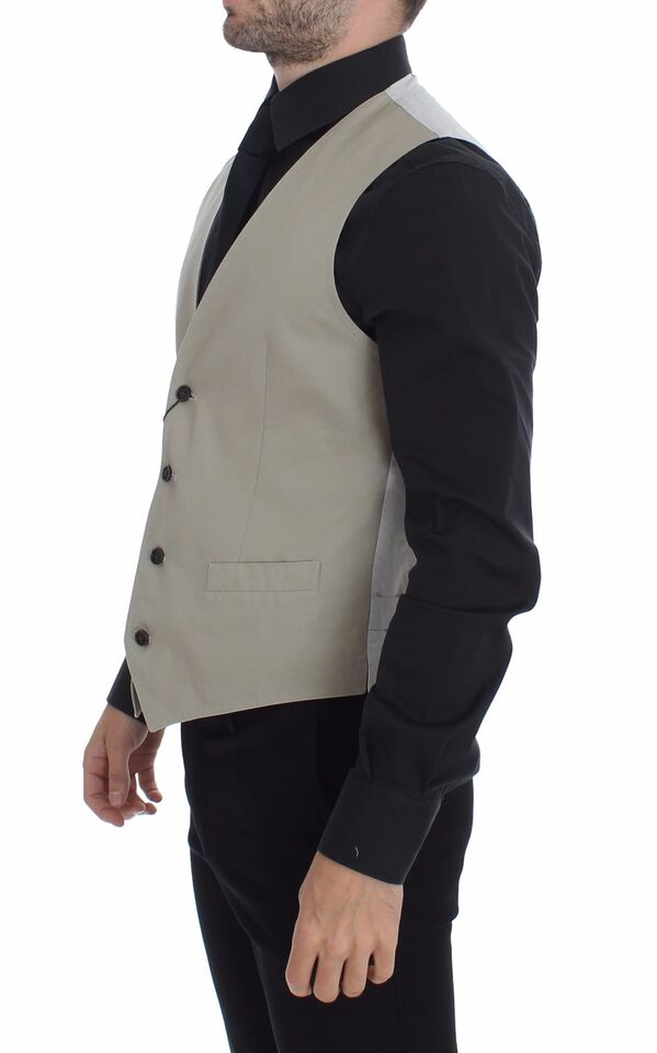 Dolce & Gabbana Beige Seidenmischung Kleid Formelle Weste Gilet