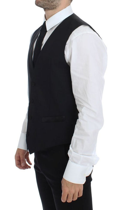 Dolce & Gabbana Schwarzes Wolle-Seide-Stretch-Kleid Weste Blazer
