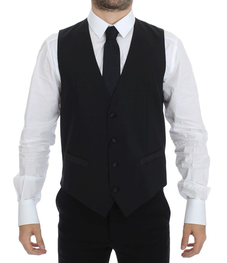 Dolce & Gabbana Schwarzes Wolle-Seide-Stretch-Kleid Weste Blazer
