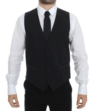 Dolce & Gabbana Schwarzes Wolle-Seide-Stretch-Kleid Weste Blazer