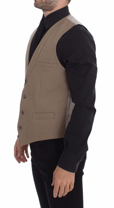 Dolce & Gabbana Beige Baumwolle Slim Fit Button Front Kleid Weste