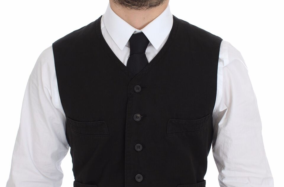 Dolce & Gabbana Schwarzes Flachs-Baumwollkleid Weste Blazer