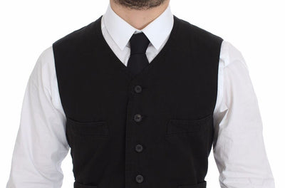 Dolce & Gabbana Schwarzes Flachs-Baumwollkleid Weste Blazer
