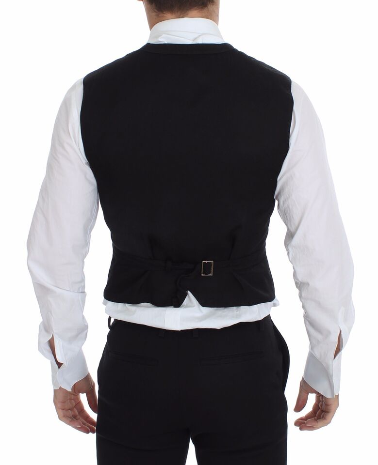 Dolce & Gabbana Schwarzes Flachs-Baumwollkleid Weste Blazer