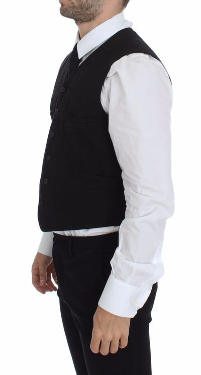 Dolce & Gabbana Schwarzes Flachs-Baumwollkleid Weste Blazer