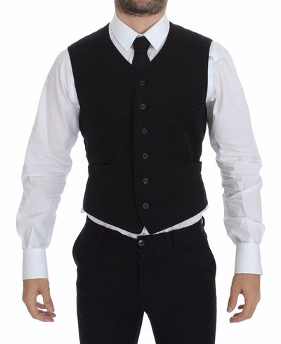 Dolce & Gabbana Schwarzes Flachs-Baumwollkleid Weste Blazer