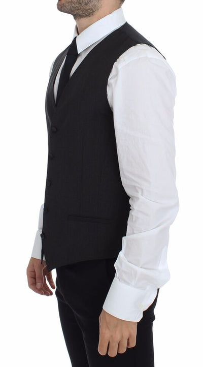 Dolce & Gabbana Graue Wolle Stretch Kleid Weste Jacke Blazer