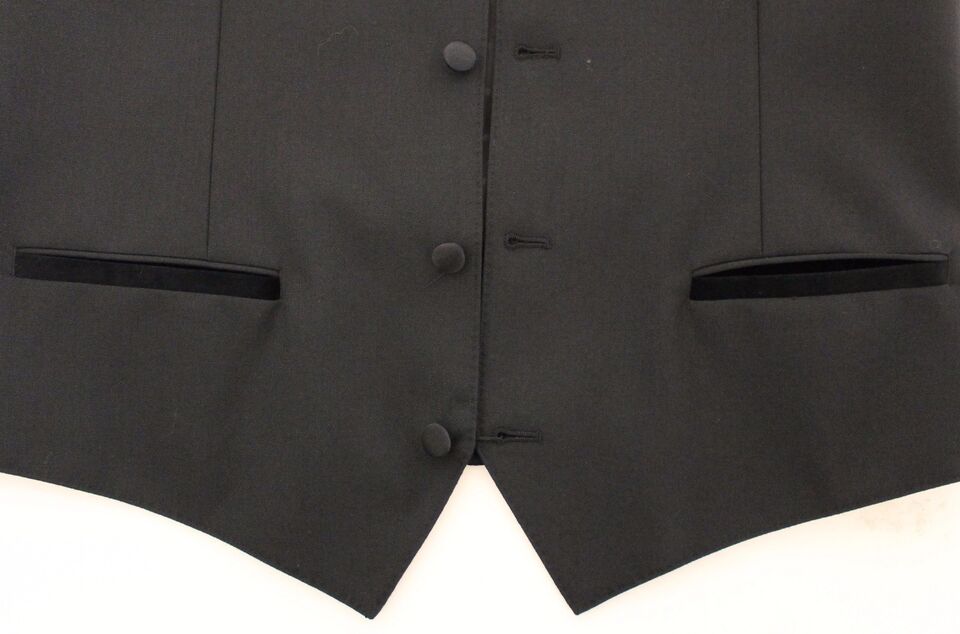 Dolce & Gabbana Schwarzes Wolle-Seide-Stretch-Kleid Weste Blazer