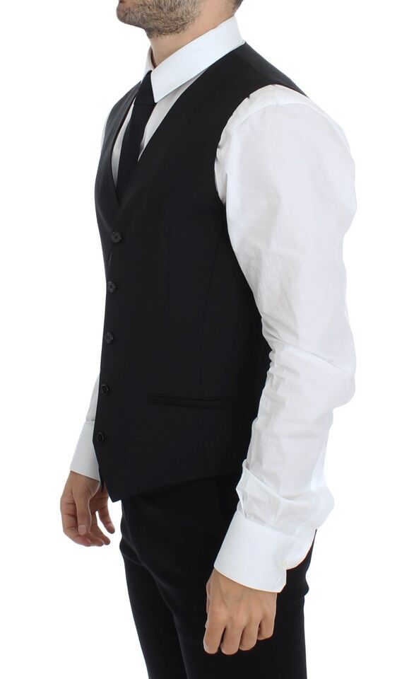 Dolce & Gabbana Schwarzes Wolle-Seide-Stretch-Kleid Weste Blazer