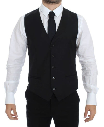 Dolce & Gabbana Schwarzes Wolle-Seide-Stretch-Kleid Weste Blazer