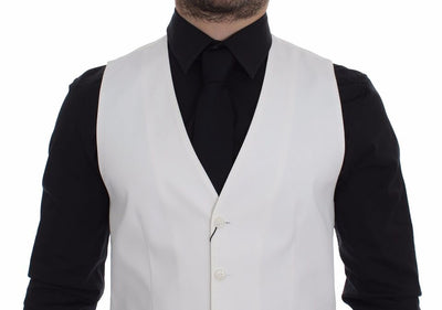 Dolce & Gabbana Weißes Baumwoll-Seidengemisch Kleid Weste Blazer