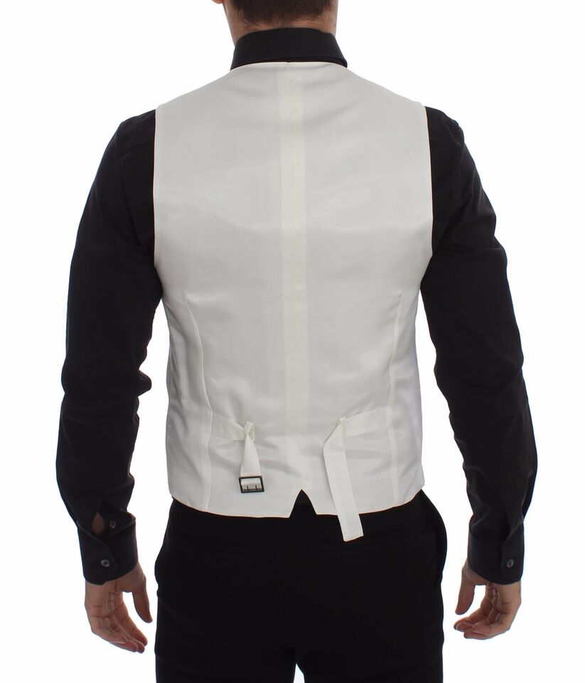 Dolce & Gabbana Weißes Baumwoll-Seidengemisch Kleid Weste Blazer