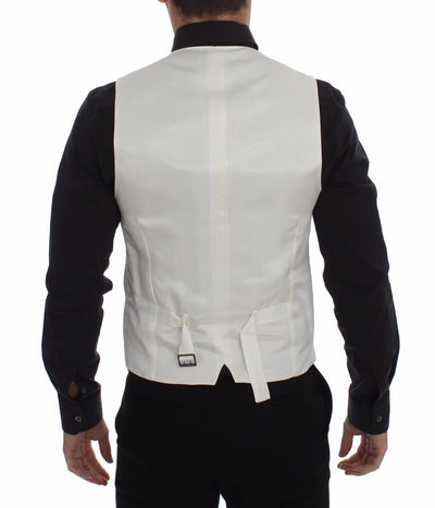 Dolce & Gabbana Weißes Baumwoll-Seidengemisch Kleid Weste Blazer