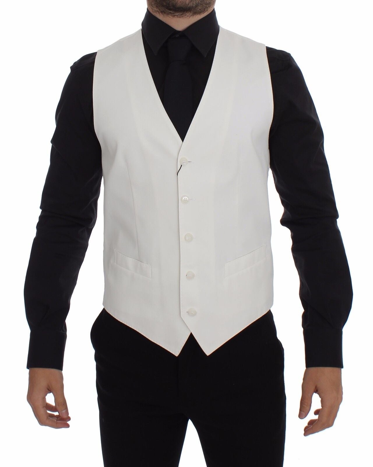 Dolce & Gabbana Weißes Baumwoll-Seidengemisch Kleid Weste Blazer