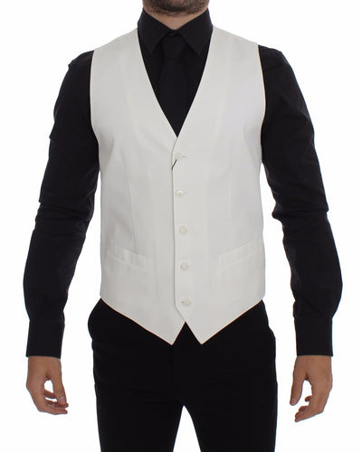 Dolce & Gabbana Weißes Baumwoll-Seidengemisch Kleid Weste Blazer