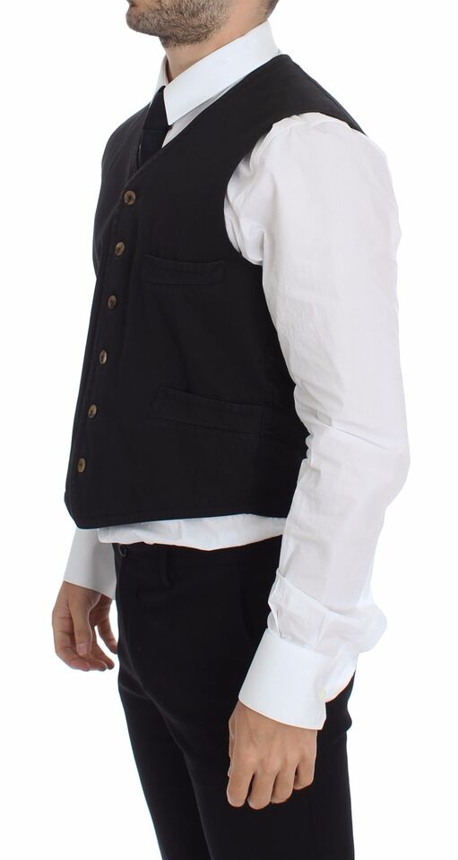 Dolce & Gabbana Schwarzes Baumwoll-Viskose-Kleid Weste Blazer
