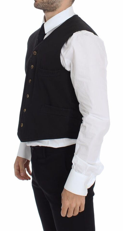 Dolce & Gabbana Schwarzes Baumwoll-Viskose-Kleid Weste Blazer