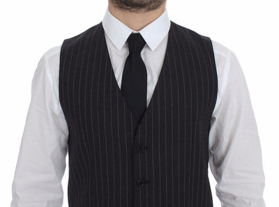 Dolce & Gabbana Grau gestreifte Woll-Logo-Weste Gilet Weste