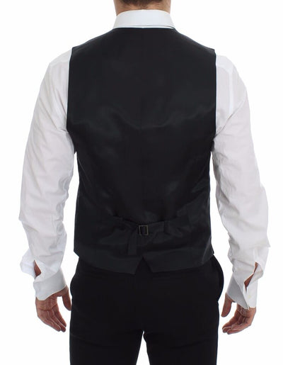 Dolce & Gabbana Grau gestreifte Woll-Logo-Weste Gilet Weste
