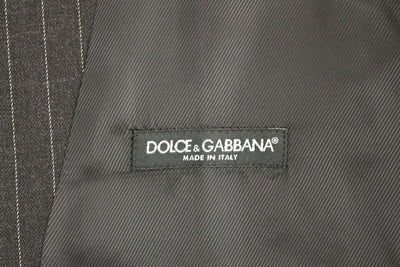 Dolce & Gabbana Grau gestreifte Woll-Logo-Weste Gilet Weste
