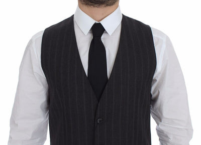 Dolce & Gabbana Grau gestreifte Woll-Logo-Weste Gilet Weste
