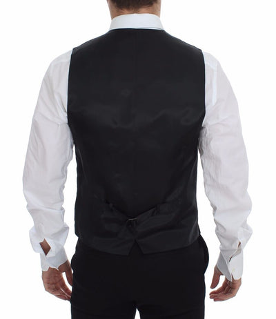 Dolce & Gabbana Grau gestreifte Woll-Logo-Weste Gilet Weste