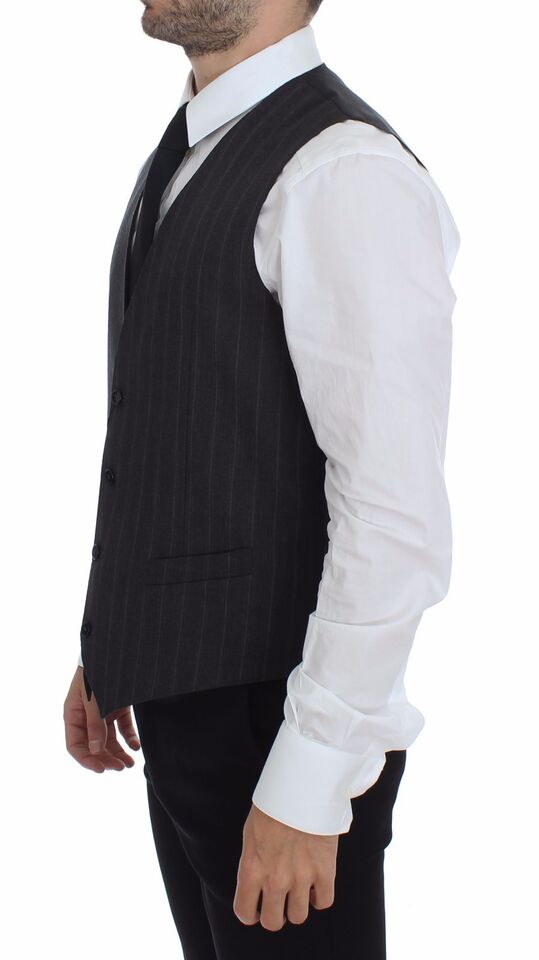 Dolce & Gabbana Grau gestreifte Woll-Logo-Weste Gilet Weste