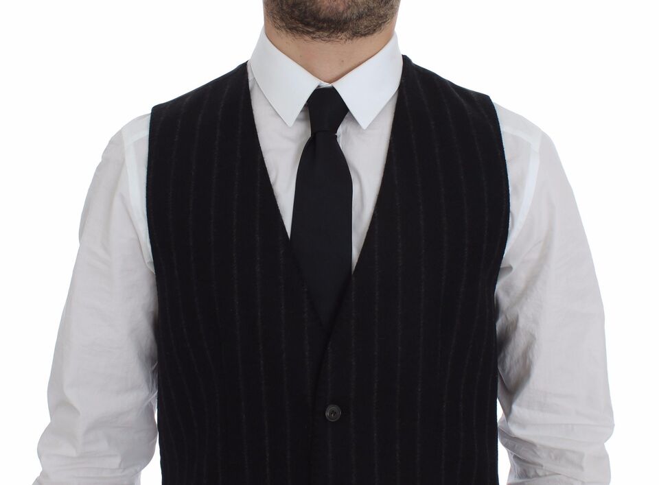 Dolce & Gabbana Schwarz gestreifte Wollweste Logo Gilet Weste