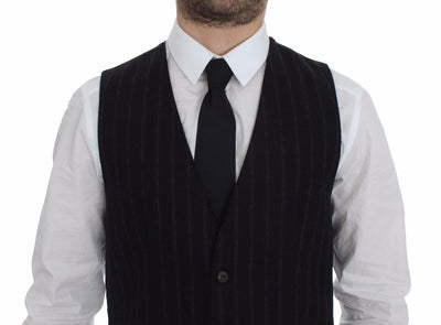 Dolce & Gabbana Schwarz gestreifte Wollweste Logo Gilet Weste