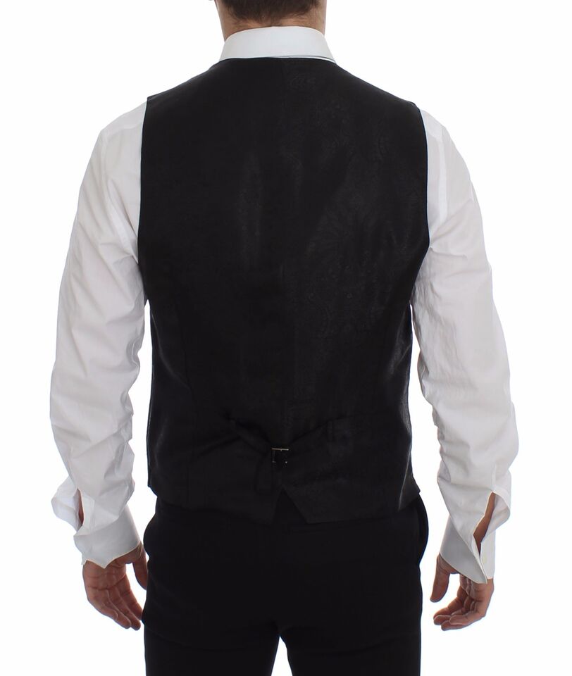 Dolce & Gabbana Schwarz gestreifte Wollweste Logo Gilet Weste