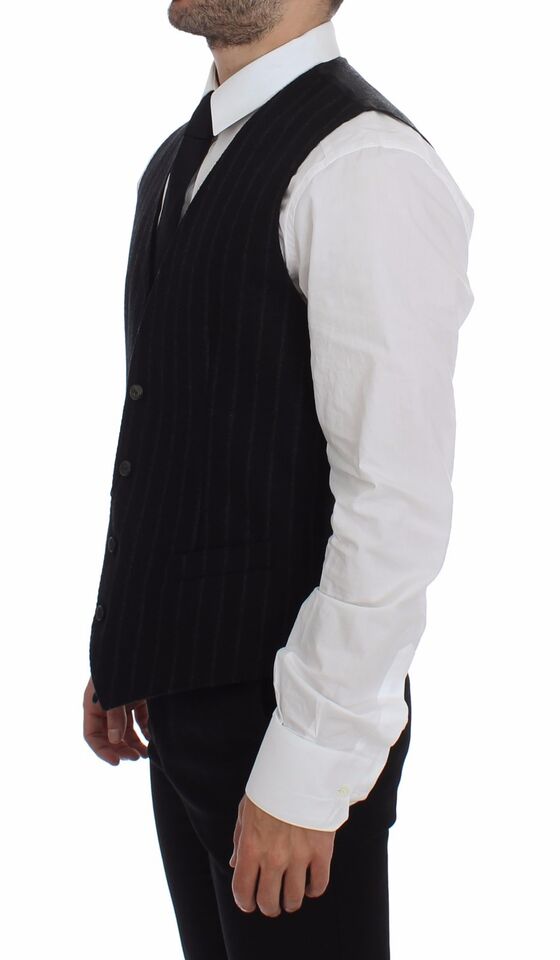 Dolce & Gabbana Schwarz gestreifte Wollweste Logo Gilet Weste