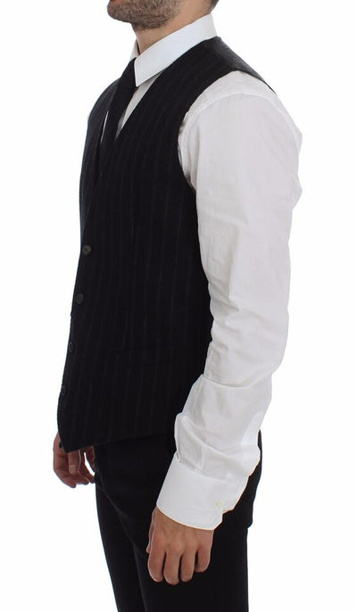Dolce & Gabbana Schwarz gestreifte Wollweste Logo Gilet Weste