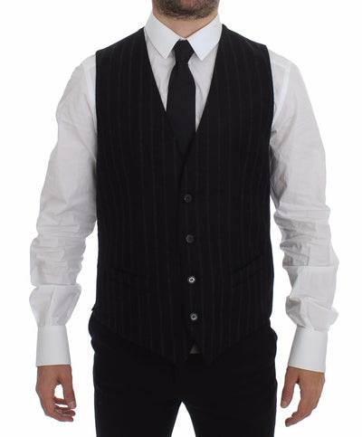 Dolce & Gabbana Schwarz gestreifte Wollweste Logo Gilet Weste