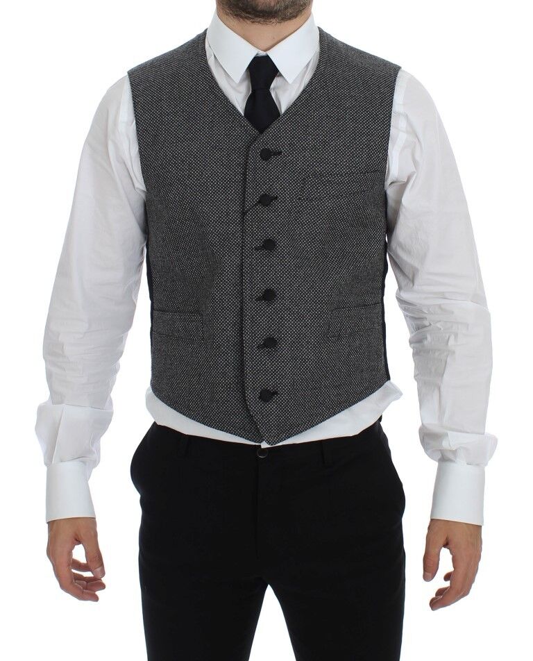 Dolce & Gabbana Graue Logo-Weste aus Baumwollmischung Gilet Weste