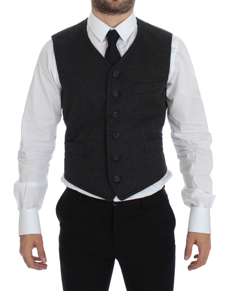 Dolce & Gabbana Graue Wollmischung Weste Gilet Weste