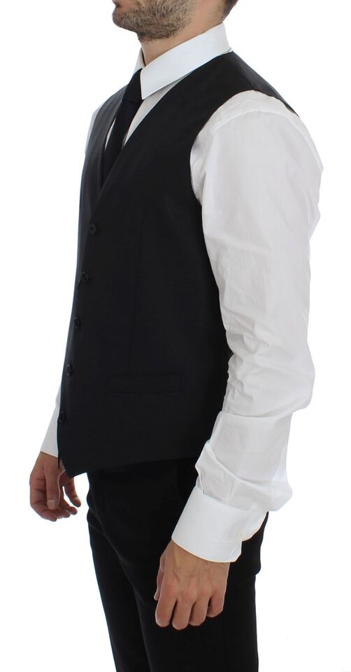 Dolce & Gabbana Graues Woll-Seiden-Kleid Weste Gilet