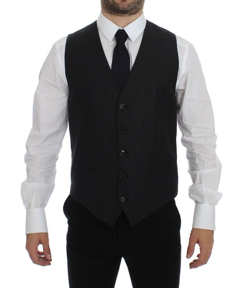 Dolce & Gabbana Graues Woll-Seiden-Kleid Weste Gilet