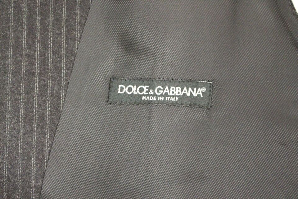 Dolce & Gabbana Graue gestreifte einreihige Wollweste