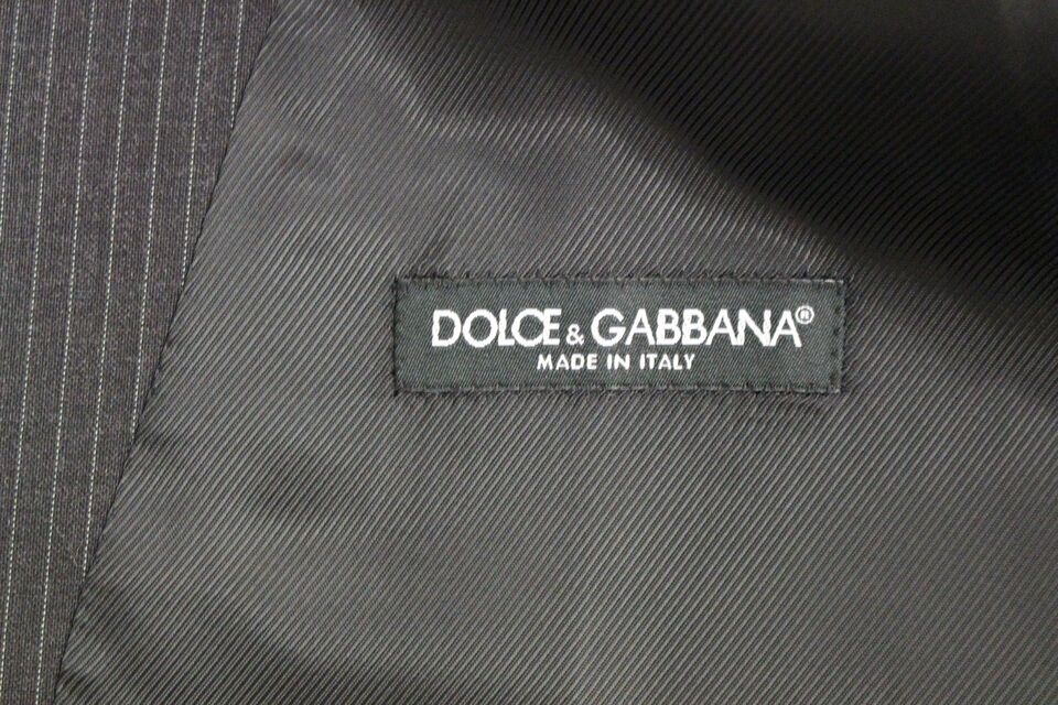 Dolce & Gabbana Graue gestreifte einreihige Wollweste