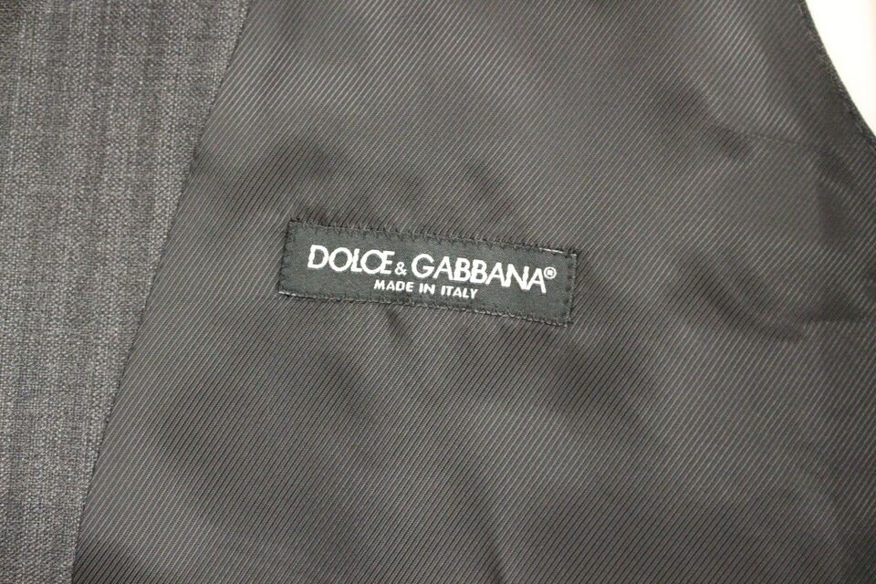 Dolce & Gabbana Graue gestreifte einreihige Wollweste