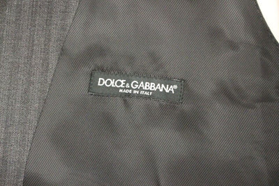 Dolce & Gabbana Graue gestreifte einreihige Wollweste
