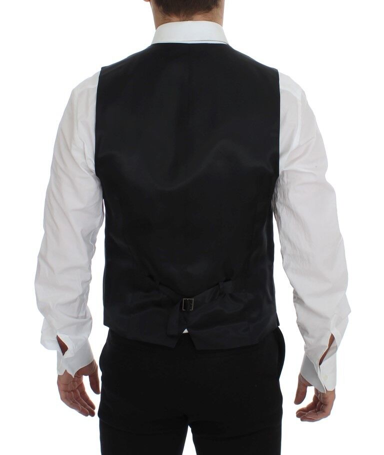 Dolce & Gabbana Grau gestreifte Woll-Logo-Weste Gilet Weste