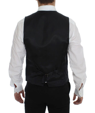 Dolce & Gabbana Grau gestreifte Woll-Logo-Weste Gilet Weste