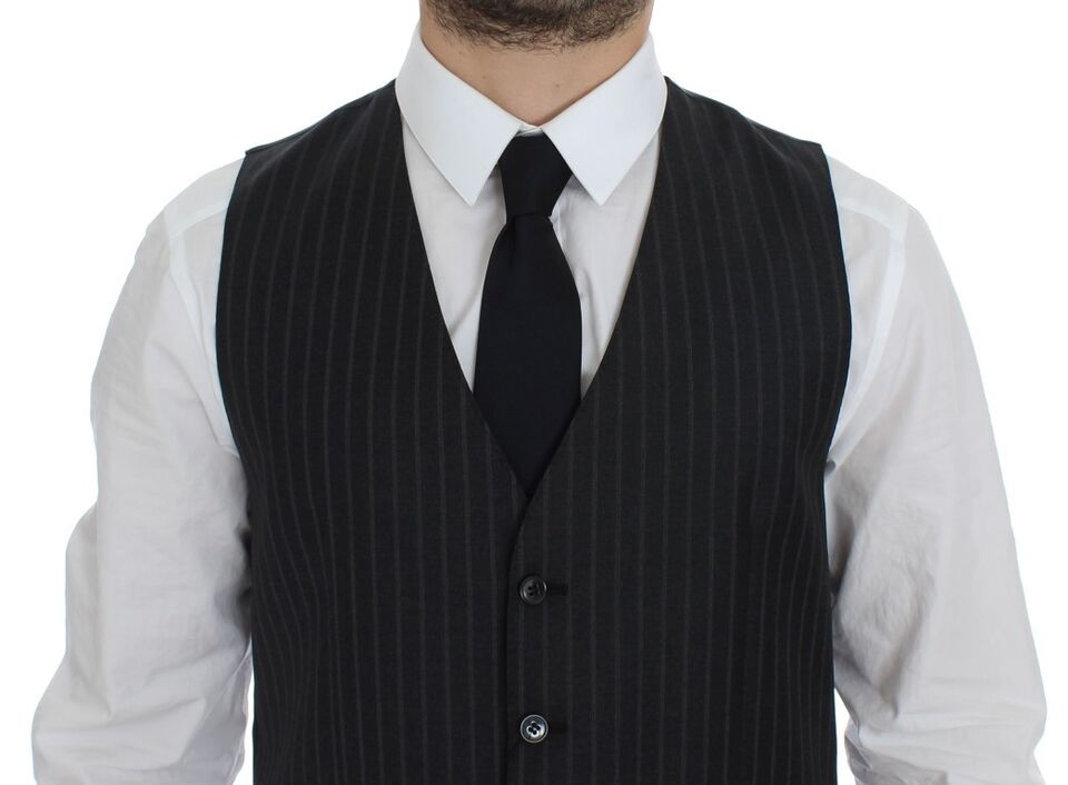 Dolce & Gabbana Grau gestreifte Woll-Logo-Weste Gilet Weste