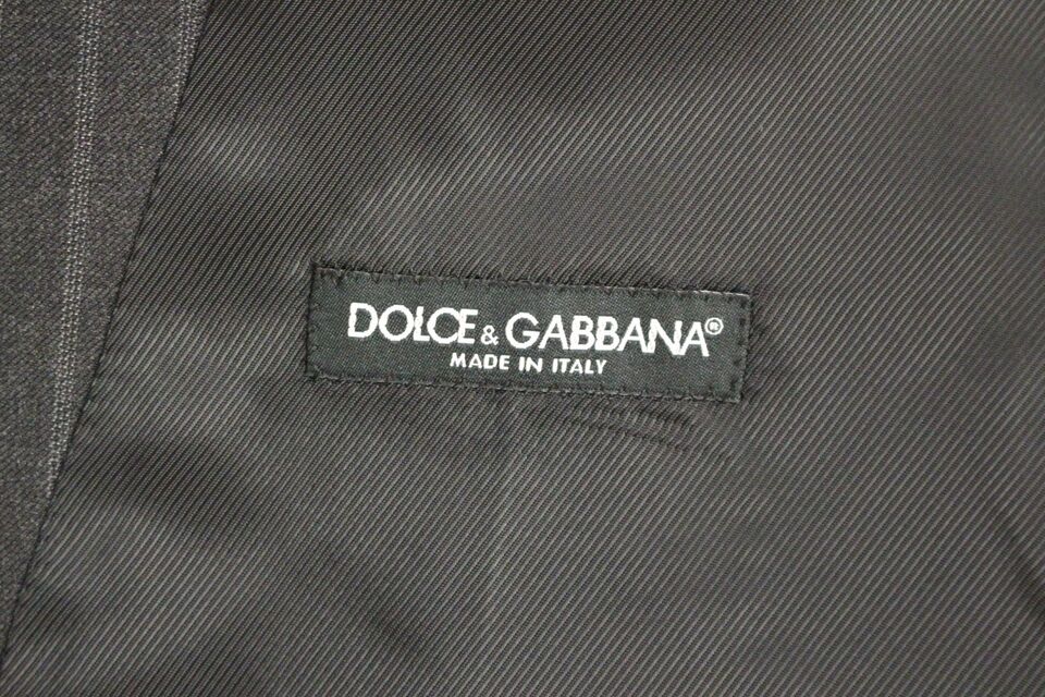 Dolce & Gabbana Grau gestreifte Woll-Logo-Weste Gilet Weste