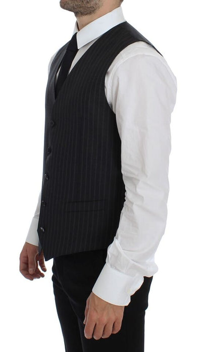Dolce & Gabbana Grau gestreifte Woll-Logo-Weste Gilet Weste
