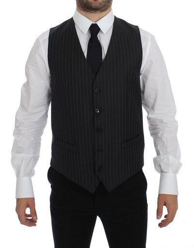 Dolce & Gabbana Grau gestreifte Woll-Logo-Weste Gilet Weste
